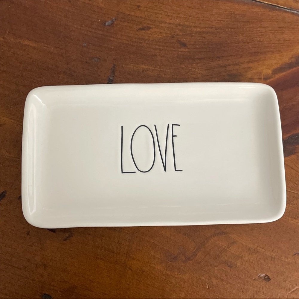 Rae Dunn Love Trinket‎ Ceramic Tray Dish Plate  9" Valentines White Black